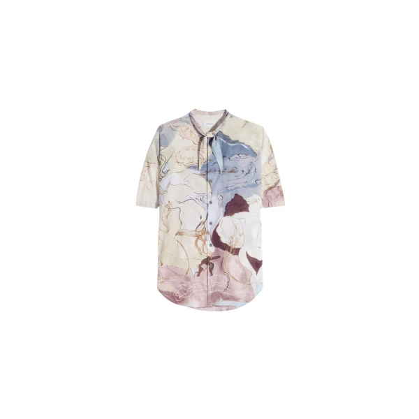 Lemaire Short Sleeve Shirt with Foulard in Aquarel Printed Cotton - Tops - Parisian Minimalist Luxury at Coveti