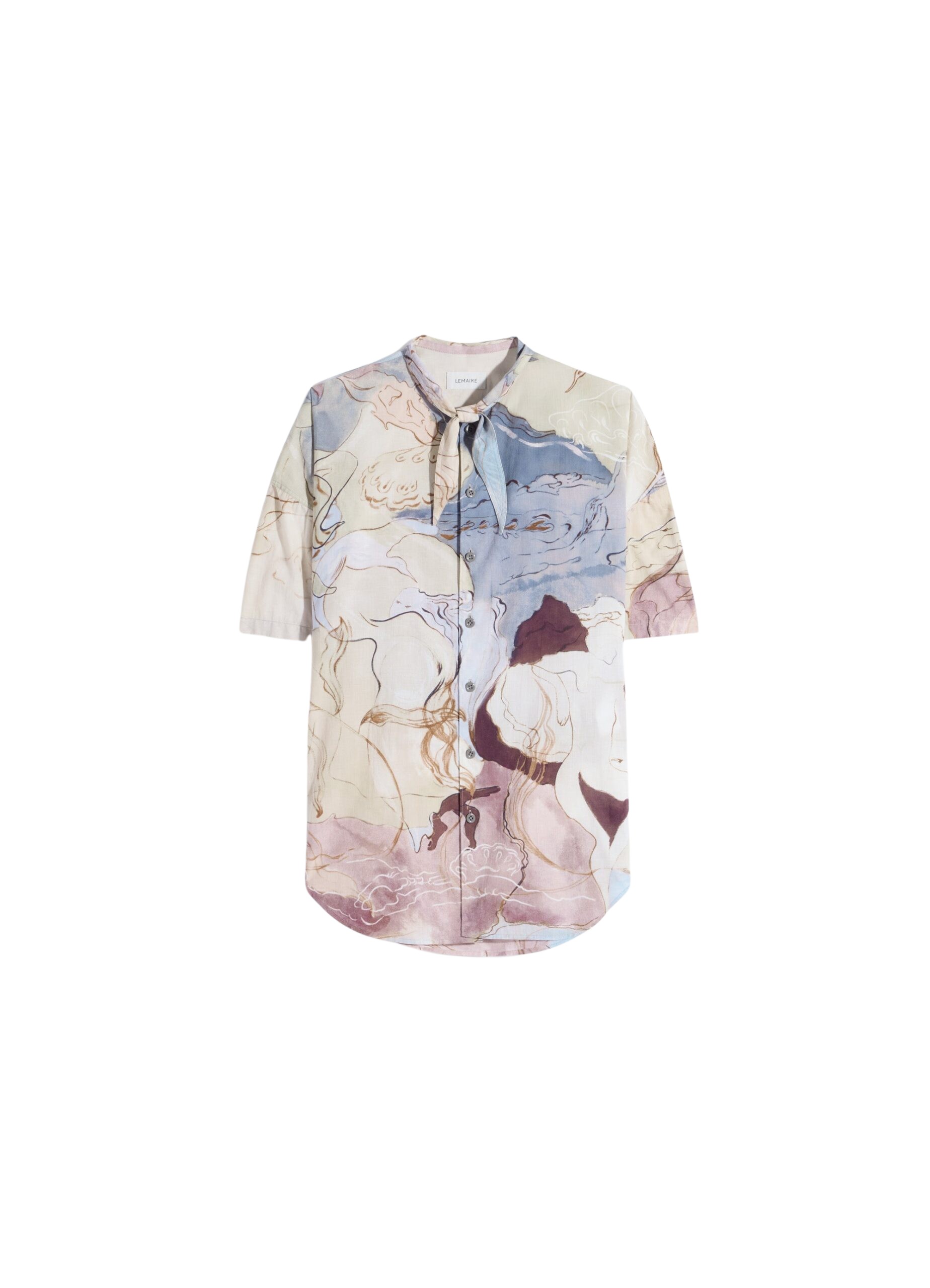 Lemaire Short Sleeve Shirt with Foulard in Aquarel Printed Cotton