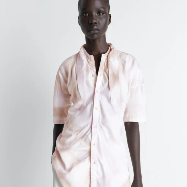 Lemaire Short Sleeve Shirt with Foulard in Viscose Cotton - Tops - Parisian Minimalist Luxury at Coveti