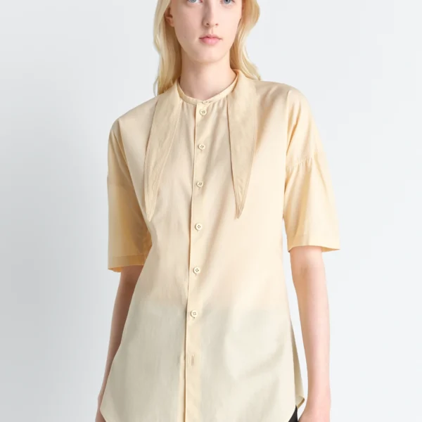 Lemaire Short Sleeve Shirt with Foulard in Washed Cotton Muslin - Tops - Parisian Minimalist Luxury at Coveti