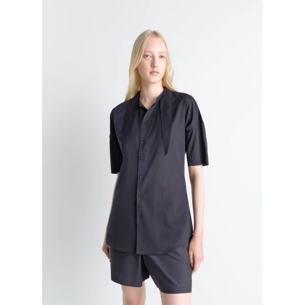 Lemaire Short Sleeve Shirt with Foulard in Washed Cotton Muslin, view 3