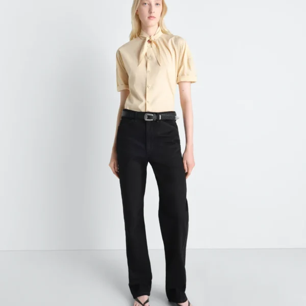 Lemaire Short Sleeve Shirt with Foulard in Washed Cotton Muslin - Tops - Parisian Minimalist Luxury at Coveti
