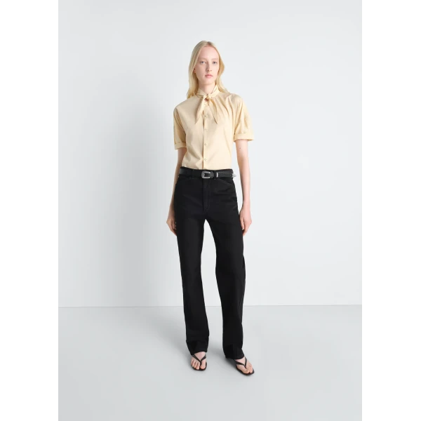 Lemaire Short Sleeve Shirt with Foulard in Washed Cotton Muslin, view 3