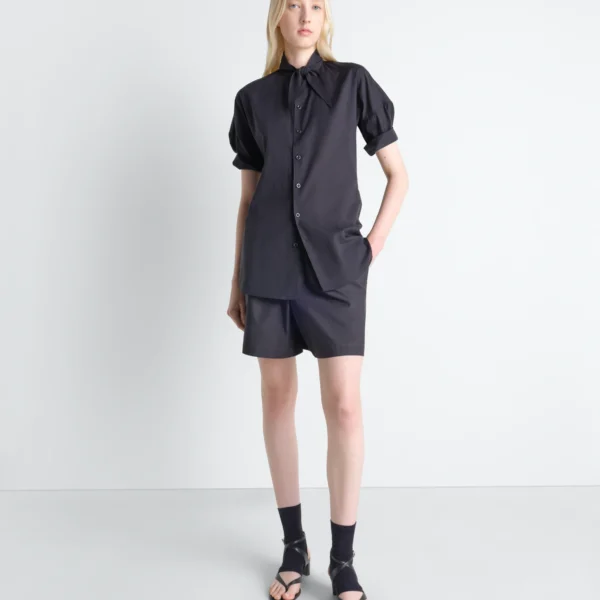 Lemaire Short Sleeve Shirt with Foulard in Washed Cotton Muslin - Tops - Parisian Minimalist Luxury at Coveti