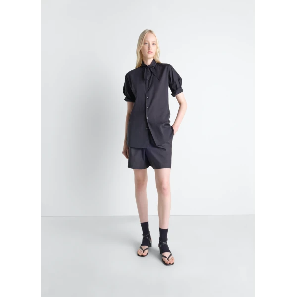 Lemaire Short Sleeve Shirt with Foulard in Washed Cotton Muslin, view 4