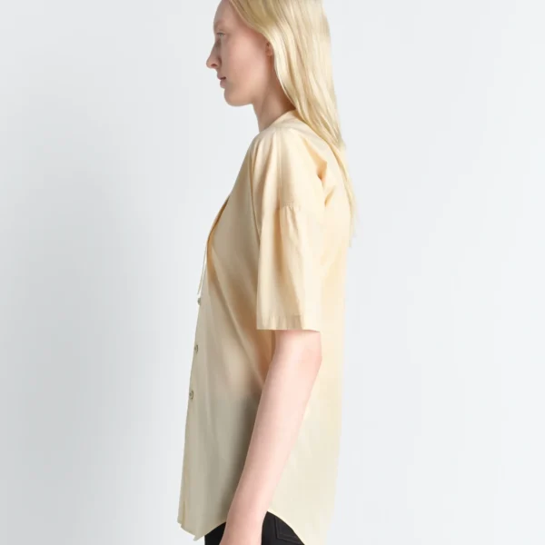 Lemaire Short Sleeve Shirt with Foulard in Washed Cotton Muslin - Tops - Parisian Minimalist Luxury at Coveti