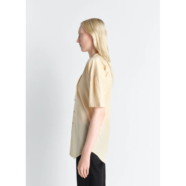 Lemaire Short Sleeve Shirt with Foulard in Washed Cotton Muslin, view 4