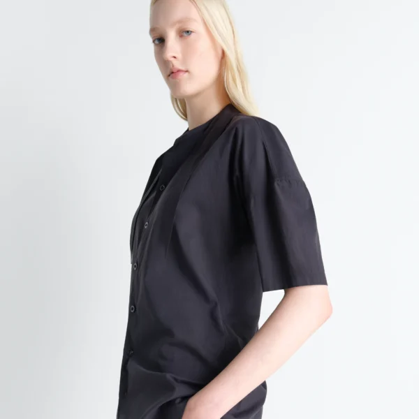 Lemaire Short Sleeve Shirt with Foulard in Washed Cotton Muslin - Tops - Parisian Minimalist Luxury at Coveti