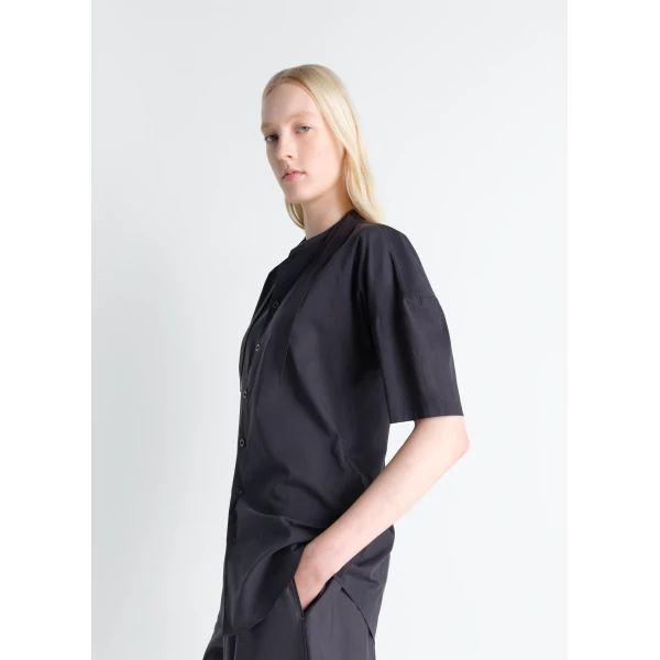 Lemaire Short Sleeve Shirt with Foulard in Washed Cotton Muslin, view 5