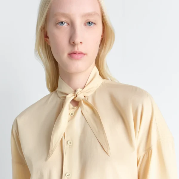 Lemaire Short Sleeve Shirt with Foulard in Washed Cotton Muslin - Tops - Parisian Minimalist Luxury at Coveti