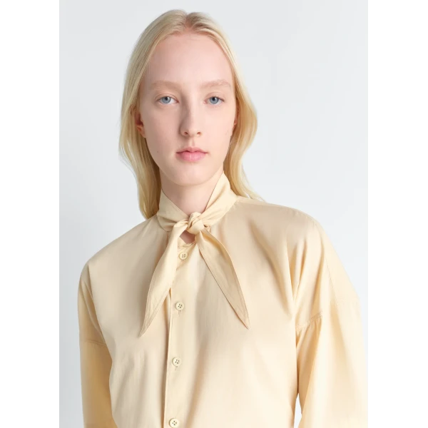Lemaire Short Sleeve Shirt with Foulard in Washed Cotton Muslin, view 5