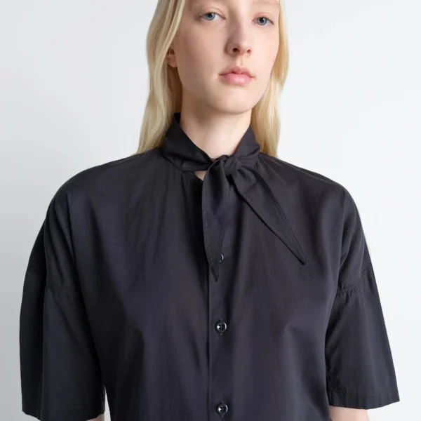 Lemaire Short Sleeve Shirt with Foulard in Washed Cotton Muslin - Tops - Parisian Minimalist Luxury at Coveti