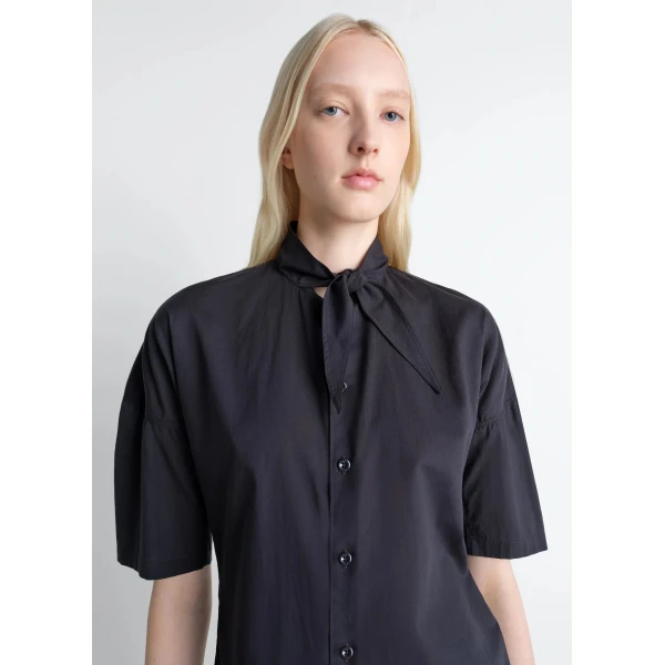 Lemaire Short Sleeve Shirt with Foulard in Washed Cotton Muslin, view 6