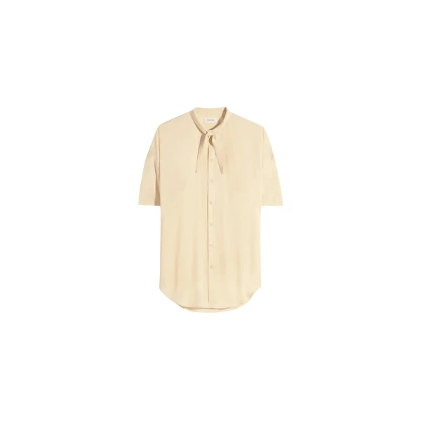 Lemaire Short Sleeve Shirt with Foulard in Washed Cotton Muslin - Tops - Parisian Minimalist Luxury at Coveti