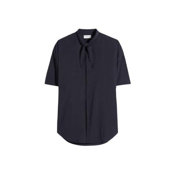 Lemaire Short Sleeve Shirt with Foulard in Washed Cotton Muslin - Tops - Parisian Minimalist Luxury at Coveti
