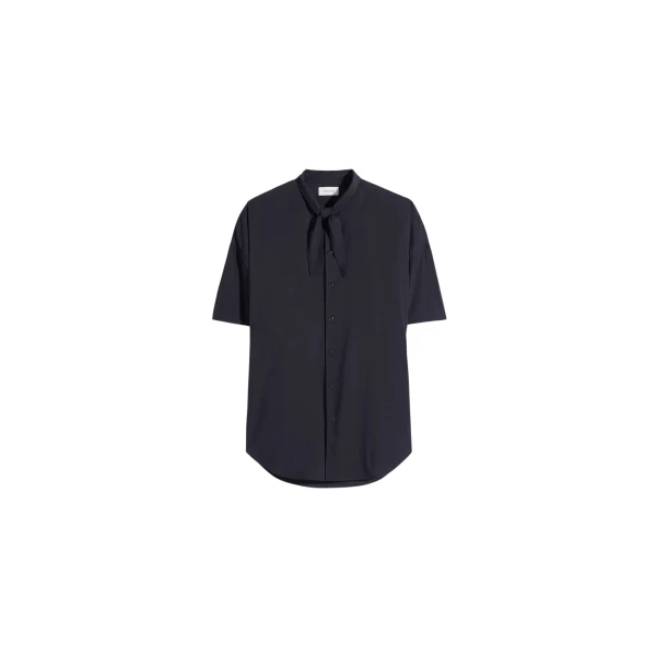 Lemaire Short Sleeve Shirt with Foulard in Washed Cotton Muslin - Tops - Parisian Minimalist Luxury at Coveti