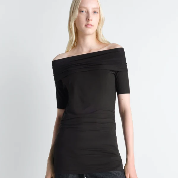 Lemaire Short Sleeve Twisted Top in Jersey - Tops - Parisian Minimalist Luxury at Coveti