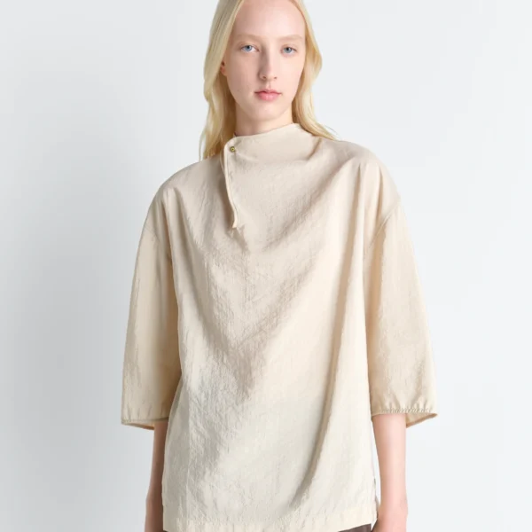 Lemaire Soft Collar Top in Dry Silk - Tops - Parisian Minimalist Luxury at Coveti