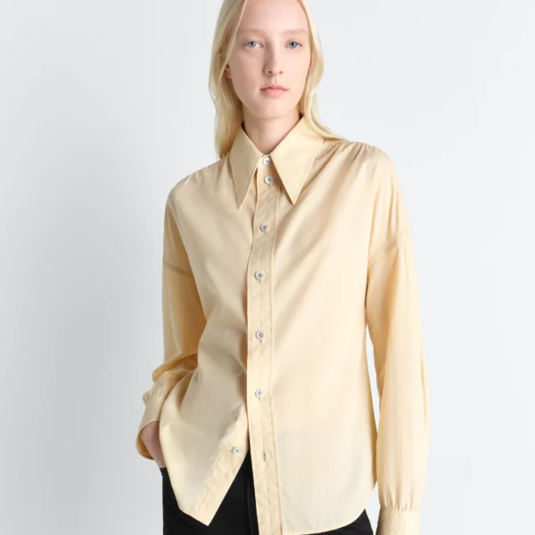 Lemaire Soft Pointed Collar Shirt in Washed Cotton Muslin - Tops - Parisian Minimalist Luxury at Coveti