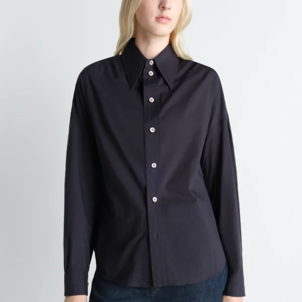 Lemaire Soft Pointed Collar Shirt in Washed Cotton Muslin - Tops - Parisian Minimalist Luxury at Coveti