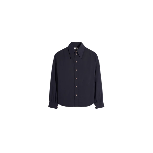 Lemaire Soft Pointed Collar Shirt in Washed Cotton Muslin - Tops - Parisian Minimalist Luxury at Coveti