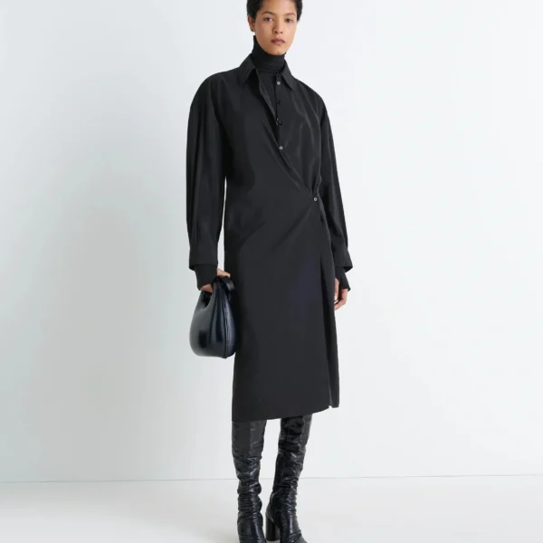 Lemaire Straight Collar Twisted Dress in Dry Silk - Dresses - Parisian Minimalist Luxury at Coveti