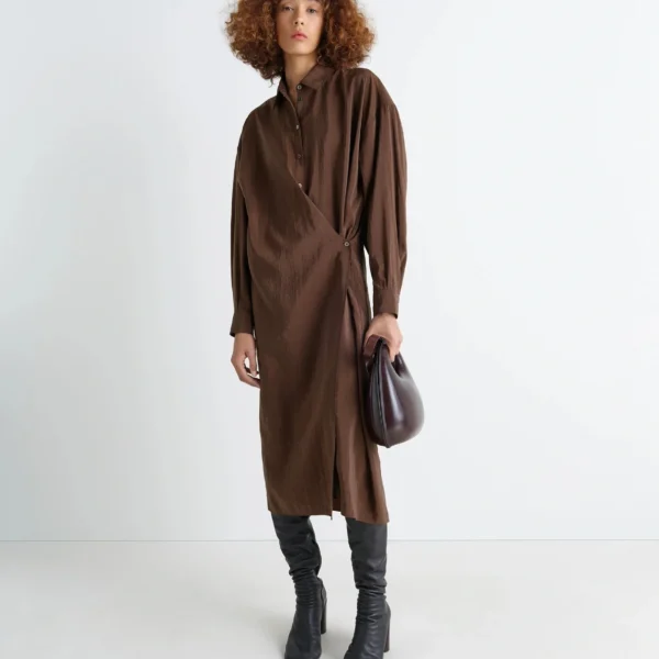 Lemaire Straight Collar Twisted Dress in Dry Silk - Dresses - Parisian Minimalist Luxury at Coveti