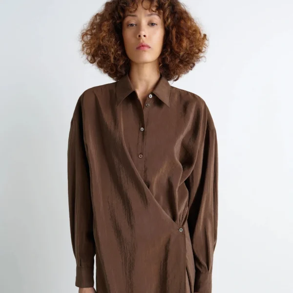 Lemaire Straight Collar Twisted Dress in Dry Silk - Dresses - Parisian Minimalist Luxury at Coveti