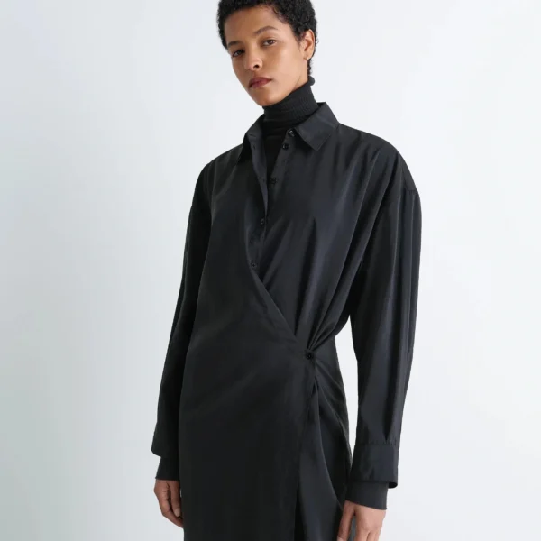 Lemaire Straight Collar Twisted Dress in Dry Silk - Dresses - Parisian Minimalist Luxury at Coveti