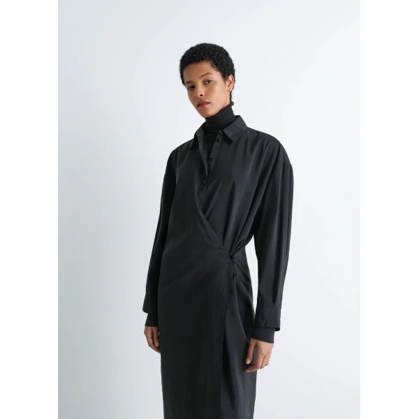 Lemaire Straight Collar Twisted Dress in Dry Silk, view 5