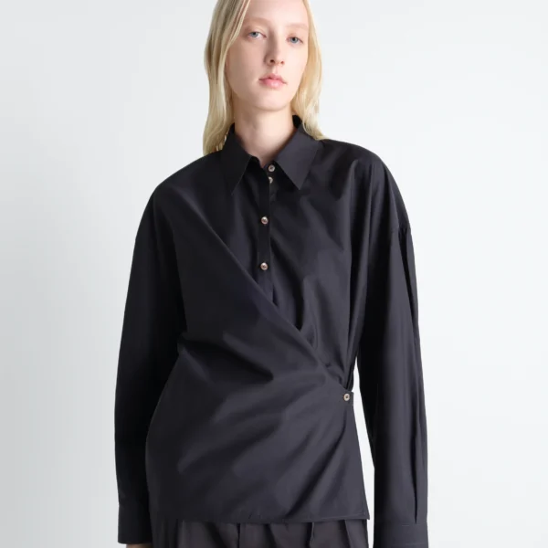Lemaire Straight Collar Twisted Shirt in Cotton Silk - Tops - Parisian Minimalist Luxury at Coveti