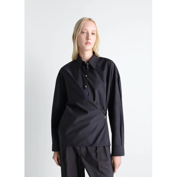 Lemaire Straight Collar Twisted Shirt in Cotton Silk, view 3