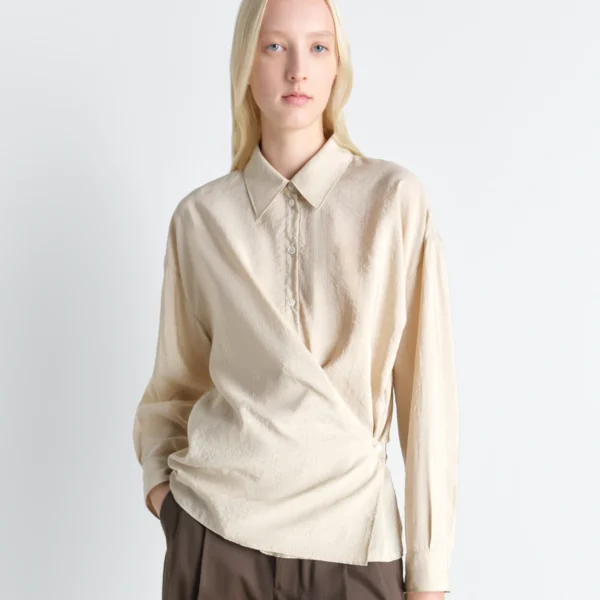 Lemaire Straight Collar Twisted Shirt in Dry Silk - Tops - Parisian Minimalist Luxury at Coveti