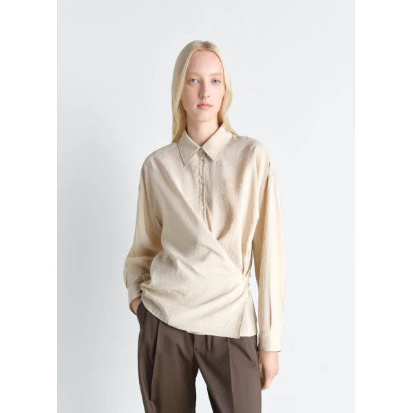Lemaire Straight Collar Twisted Shirt in Dry Silk, view 2