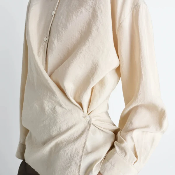 Lemaire Straight Collar Twisted Shirt in Dry Silk - Tops - Parisian Minimalist Luxury at Coveti