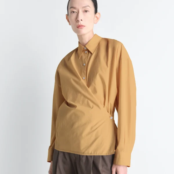 Lemaire Straight Collar Twisted Shirt in Washed Cotton Silk - Tops - Parisian Minimalist Luxury at Coveti
