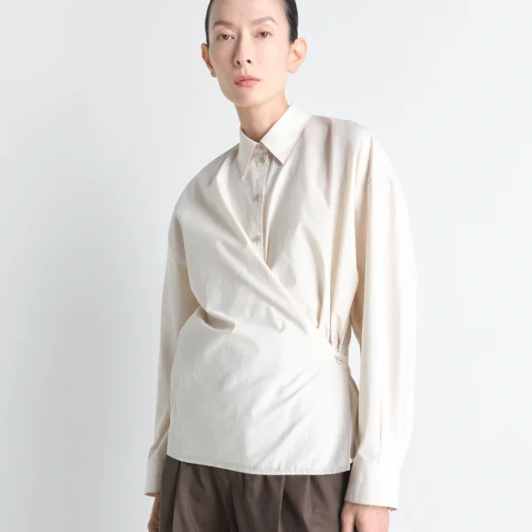 Lemaire Straight Collar Twisted Shirt in Washed Cotton Silk - Tops - Parisian Minimalist Luxury at Coveti