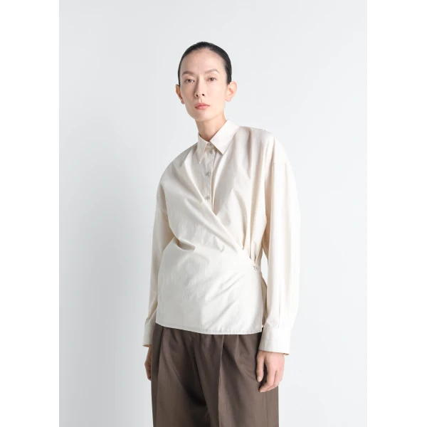 Lemaire Straight Collar Twisted Shirt in Washed Cotton Silk, view 3
