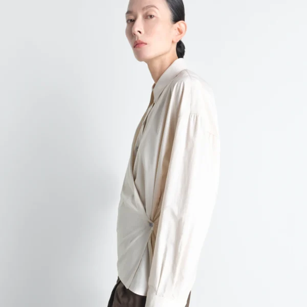 Lemaire Straight Collar Twisted Shirt in Washed Cotton Silk - Tops - Parisian Minimalist Luxury at Coveti