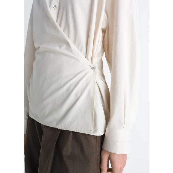 Lemaire Straight Collar Twisted Shirt in Washed Cotton Silk, view 6