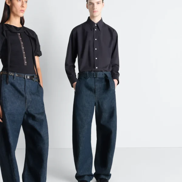 Lemaire Twisted Belted Pants in Denim - Pants - Parisian Minimalist Luxury at Coveti