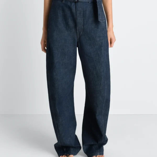 Lemaire Twisted Belted Pants in Denim - Pants - Parisian Minimalist Luxury at Coveti