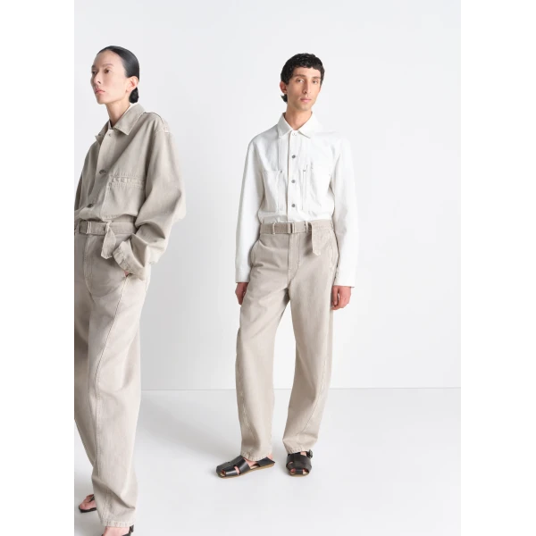 Lemaire Twisted Belted Pants in Heavy Broken Twill Snow, view 3