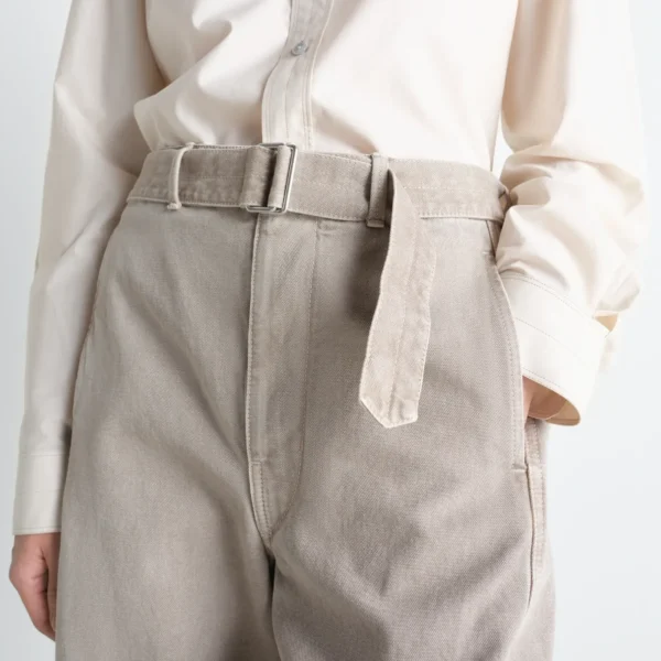 Lemaire Twisted Belted Pants in Heavy Broken Twill Snow - Pants - Parisian Minimalist Luxury at Coveti