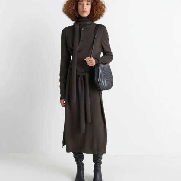 Lemaire Twisted Cardigan with Scarf in Merino Blend - Knitwear - Parisian Minimalist Luxury at Coveti