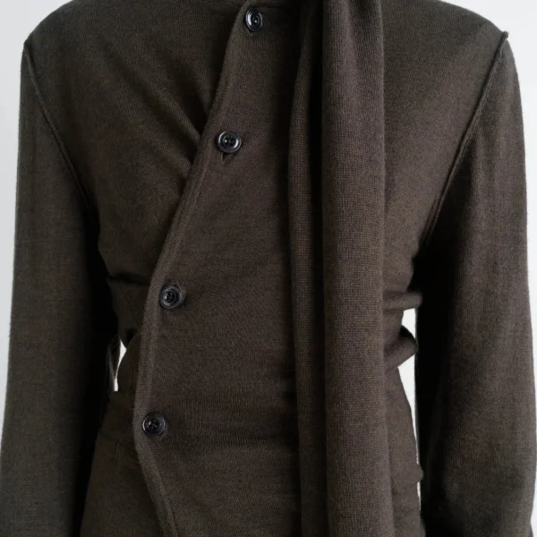 Lemaire Twisted Cardigan with Scarf in Merino Blend - Knitwear - Parisian Minimalist Luxury at Coveti