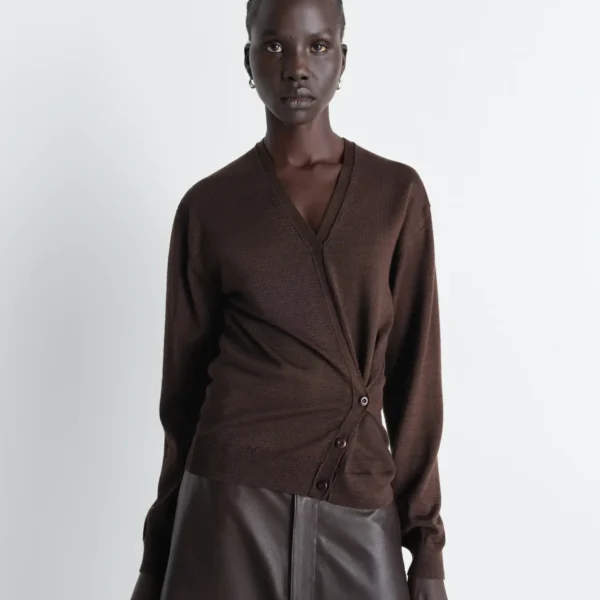Lemaire Twisted V Neck Jumper in Merino Blend - Knitwear - Parisian Minimalist Luxury at Coveti