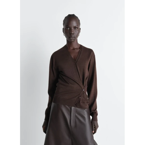 Lemaire Twisted V Neck Jumper in Merino Blend Knit, view 3