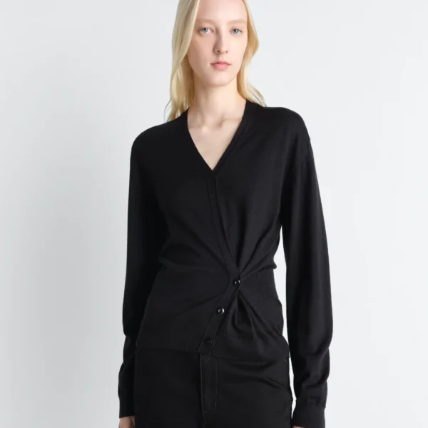 Lemaire Twisted V Neck Jumper in Merino Blend - Knitwear - Parisian Minimalist Luxury at Coveti