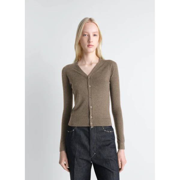 Lemaire V Neck Buttoned Cardigan in Fine Wool, view 2